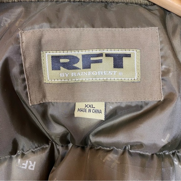 RFT By Rainforest Down Filled Coat Mens XXL Coyote Khaki Puffer Jacket Full Zip - Picture 9 of 15